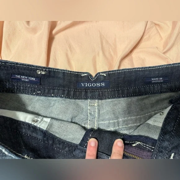 Vigoss Dark Blue Jean Shorts with White Stitching - Picture 4 of 4